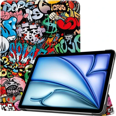 Afbeelding van Case2go Tablet hoes geschikt voor Apple iPad Air (2024) 11 Inch Tri fold Auto/Wake functie Graffitti