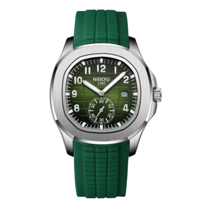 Afbeelding van Nibosi Luxe Herenhorloge Mannen Siliconen Sportband Zilver Groen Doos RVS