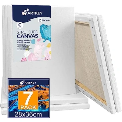 Afbeelding van Uitgerekt canvas om te schilderen, 28 x 36 cm, 7 stuks, 300 g/m², drievoudig geprepareerd, zuurvrij 100% katoen, ingelijst canvas, blanco kunstdoeken voor acrylverf, waterverfschilderij