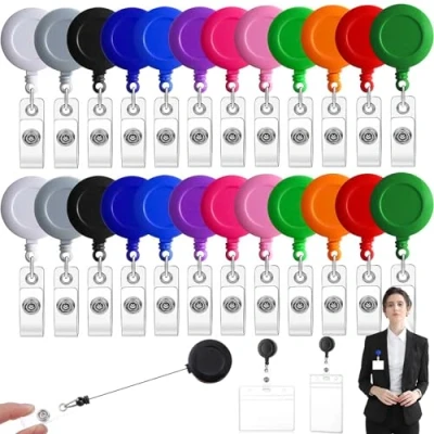 Afbeelding van 24 Stuks Reel Badge Houder Clip, Veelkleurige Intrekbare Badgehouder, Id Kaarthouder Haspel, Yoyo Houder, 12 Kleuren 75cm Uitschuifbaar