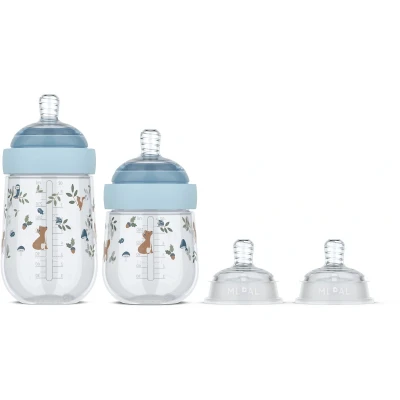 Afbeelding van Mepal Mio starterset babyflessen 3 delig Little Dutch 165 + 240 ml Anti koliek Spiraalontwerp voorkomt verstopping Soliconen van medische kwaliteit Forest Friends