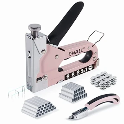 Afbeelding van SHALL Handnietmachine, 3 in 1 krachtige nietmachine met 3000 nietjes, regelbare schietkracht, nietpistool voor timmerwerk, decoratie, kabelbevestiging, incl. nietverwijderaar