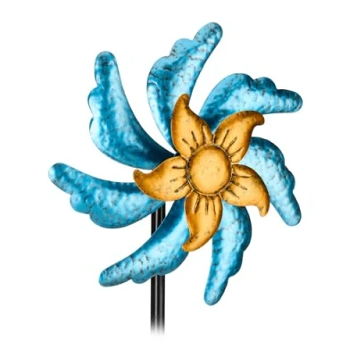 Afbeelding van Relaxdays windspinner tuin windmolentje tuinsteker bloem ijzeren tuindecoratie