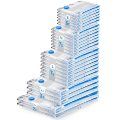 Afbeelding van BoxLegend vacuümzakken voor kleding, 25 stuks, 2 Jumbo + 3 extra groot 7 grote medium 6 kleine, kledingzakken, opbergzakken, dekbedden