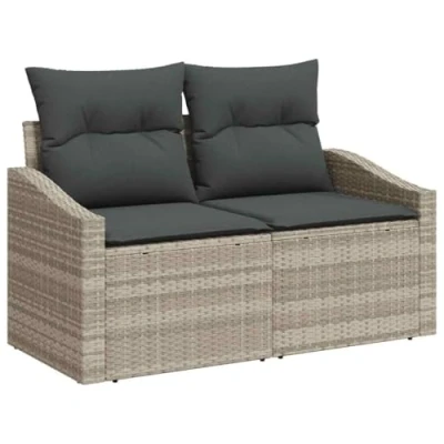 Afbeelding van vidaXL 2 Zits Tu bank met Opbergruimte en Kussens Grijs Poly Rattan