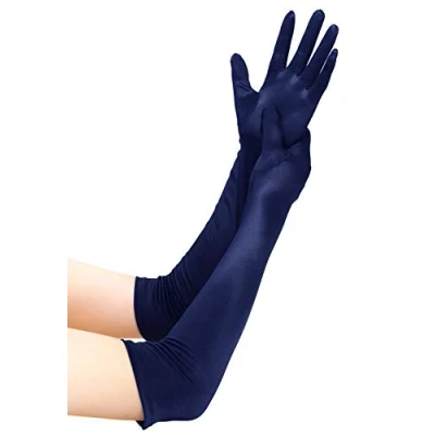 Afbeelding van EORUBE Lange Opera 1920s Satijnen Handschoenen voor Vrouwen Elleboog Lengte Party Kostuum Handschoenen, Glad 20.5 Navy, Eén maat
