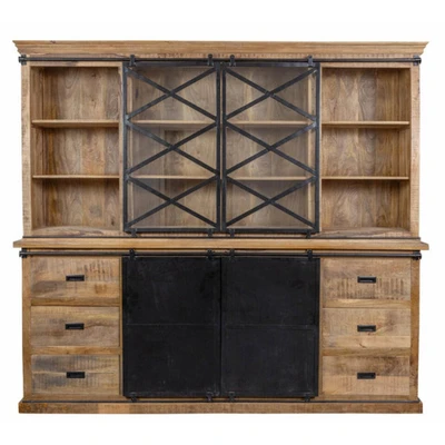 Afbeelding van Mangohouten Buffetkast Denver 260x220 cm X Mahom Industrieel Vitrinekast van Mangohout &amp; Metaal Industriële