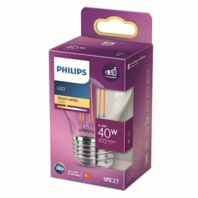 Afbeelding van Philips LED kogellamp Warmwit licht E27 40 W Transparant Energiezuinige verlichting Filament lamp