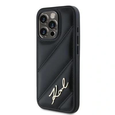 Afbeelding van CG Mobile Karl Lagerfeld KLHCP15LPQDSMGK Hoes voor iPhone 15 Pro 6,1&quot; Zwart Hardcase Diagonaal Quilted Script