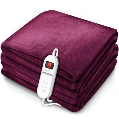 Afbeelding van Sinnlein Elektrische deken wijnrood van fleece 180 x 130 cm antraciet plaid warmtedeken met automatische uitschakeling knuffeldeken timerfunctie 9 temperatuurniveaus wasbaar tot 40 C digitaal display
