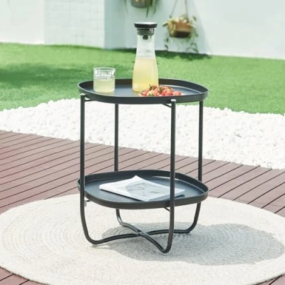 Afbeelding van Tuintafel Sandefjord bijzettafel metaal 57,5x46x46cm zwart [en.casa]