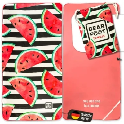Afbeelding van BEARFOOT microvezel handdoek met opbergvak sneldrogende handdoeken sauna handdoek, XXL strand badhanddoek groot, reishanddoek reizen, strand, sauna(Watermelon,200x90)
