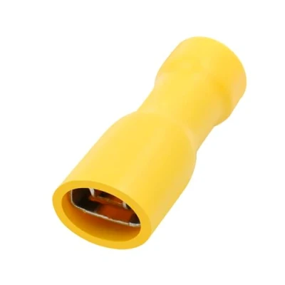 Afbeelding van Heschen, Vrouwelijke, snel afneembare, volledig geïsoleerde kabelaansluiting van vinyl, FDFD5.5 250, 6,3 x 0,8 mm, voor 4 tot 6 mm² (12 10 Amerikaanse draadnorm), geel, 100 stuks
