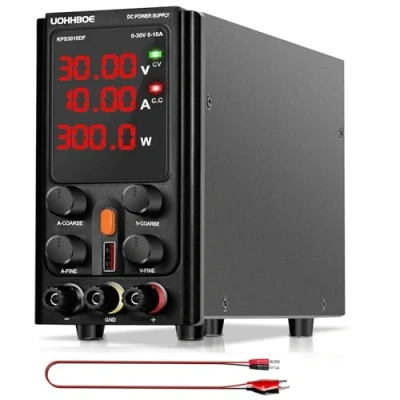 Afbeelding van UOHHBOE Voeding voor Laboratorium 30 V/10 A Gelijkstroom Verstelbaar met 4 Cijferig Led Display USB Aansluiting 5 V/2 Krokodillenkabel