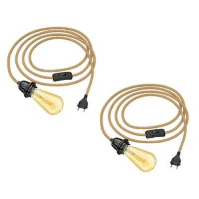 Afbeelding van ledscom.de 2 stuks hennepkabel LEKA met stekker, schakelaar en E27 fitting, incl. lamp vintage retro goud extra warm wit 489lm