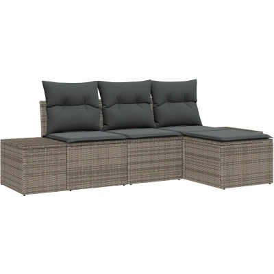 Afbeelding van vidaXL 4 delige Tuinsalon Set met Kussens Grijs Poly Rattan