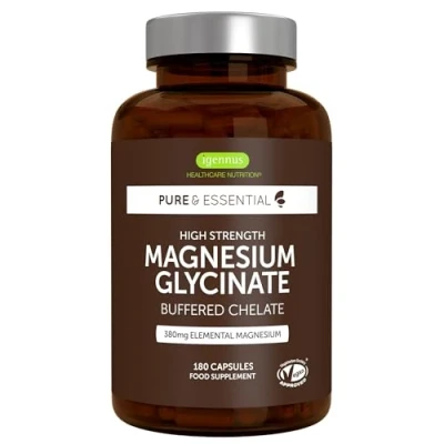 Afbeelding van Igennus Krachtig Magnesiumglycinaat 1300mg, Gebufferd en Gechelateerd, 380mg Elementair Magnesium, Clean Label, Veganistisch, 180 Capsules, 90 Stuks