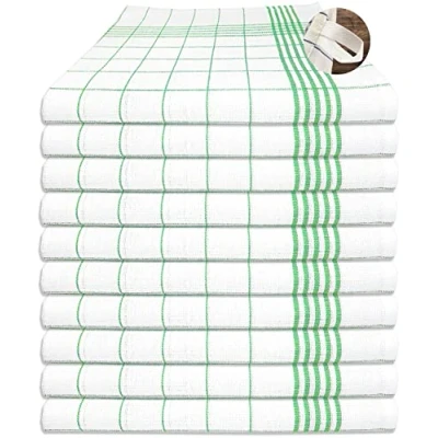 Afbeelding van MTEXT Theedoeken, keukenhanddoek van 100% katoen, verpakking 10 stuks, 50 x 70 cm, 60 g, groen wit geruit (groen)