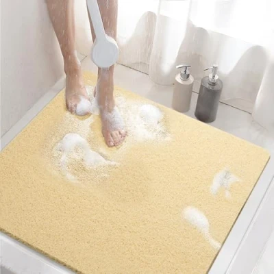 Afbeelding van HITSLAM Douchemat, antislip, 60 x cm, met afvoer, zachte pvc luffa, sneldrogend, beige