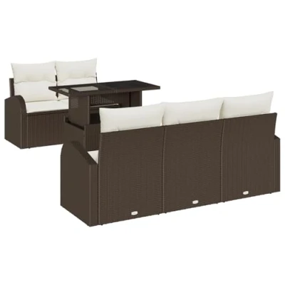 Afbeelding van vidaXL 6 delige Tuin Sofa Set met Kussens Bruin Poly Rattan