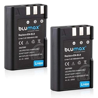 Afbeelding van Blumax 2 x accu compatibel met Nikon EN EL9e/EN EL9a 1100mAh geschikt voor D3000 D5000 D40 D40x D60