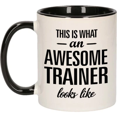 Afbeelding van Awesome trainer / Geweldige mok beker zwart wit 300 ml Cadeau mokken feest