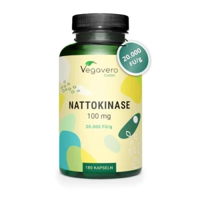 Afbeelding van Vegavero NATTOKINASE capsules 20.000 FU/g Gemaakt van natto gefermenteerde sojabonen 180 Laboratorium getest Veganistisch zonder toevoegingen