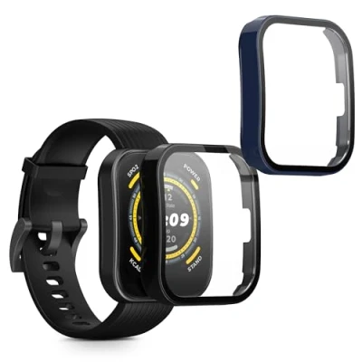 Afbeelding van kwmobile 2x cover geschikt voor Huami Amazfit Bip 5 Fitnesstracker van gehard glas en kunststof frame set zwart / donkerblauw