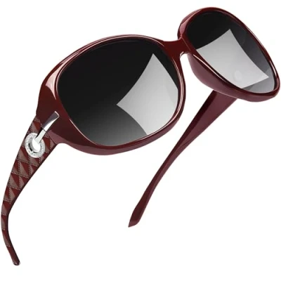 Afbeelding van Joopin Grote Zonnebril Vrouwen Gepolariseerde Vintage Mode Oversized Zonnebrillen Dames UV bescherming (Bourgogne Frame/Zwart Lens)