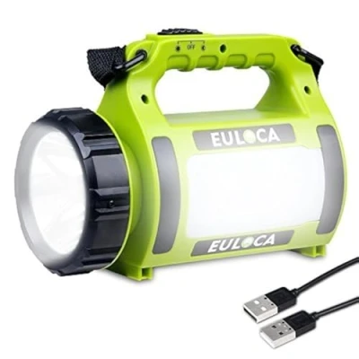 Afbeelding van EULOCA Led handlamp, oplaadbare Cree accu, handlamp met 2600 mAh powerbank, campinglantaarn, dimbare zaklamp incl. 5 lichtmodi, USB kabel voor noodgevallen, camping enz