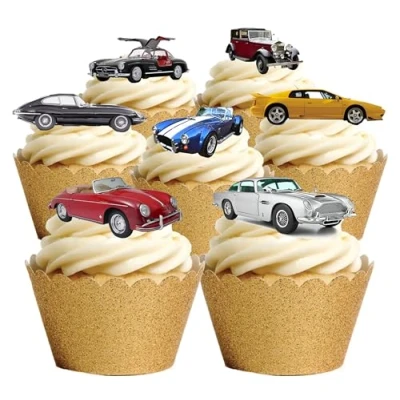 Afbeelding van 13 Stand Up Classic Vintage Auto Eetbare Wafel Papier Cake Toppers Decoraties