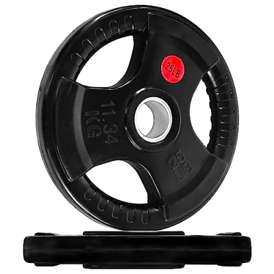 Afbeelding van Signature Fitness Olympische 2 inch gietijzeren plaat halterschijf voor krachttraining en gewichtheffen, rubberen coating, 11,3 kg paar