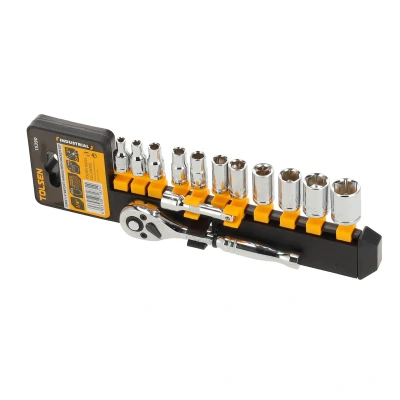 Afbeelding van Tolsen Doppenset 13 delig Industrial SAE Met ratel en verlengstuk Maten 5/32&quot;, 3/16&quot;, 7/32&quot;, 1/4&quot;, 9/32&quot;, 5/16&quot;, 11/32&quot;, 3/8&quot;, 7/16&quot;, 1/2&quot;, 9/16&quot;