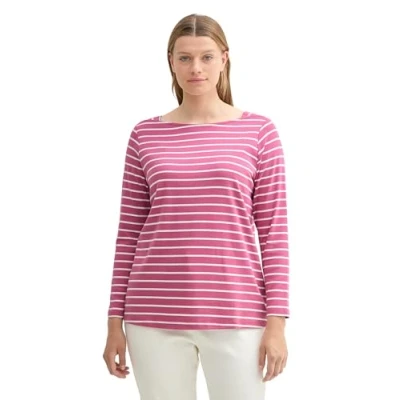 Afbeelding van TOM Tailor PLUS Gestreiftes Langarm Longsleeve, Dames, Maat: 44, Pink velvet white stripe