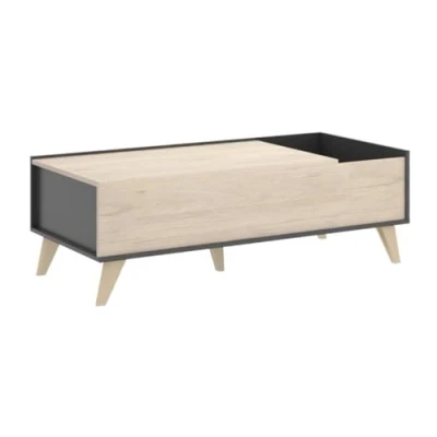 Afbeelding van Salontafel met verstelbaar blad KOLYMA 1 nis Kleur: eiken &amp; antraciet L 99 cm x H 41 D 60