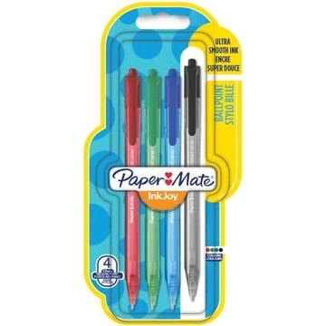 Afbeelding van Paper Mate balpen InkJoy 100 RT, blister met 4 stuks in geassorteerde kleuren