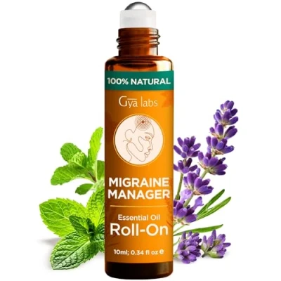 Afbeelding van Gya Labs Roll on migraine etherische olie, reliëfstick roller, snel comfort voor hoofdspanningen, 100% zuiver en natuurlijk, mix met pepermuntolie (10 ml)