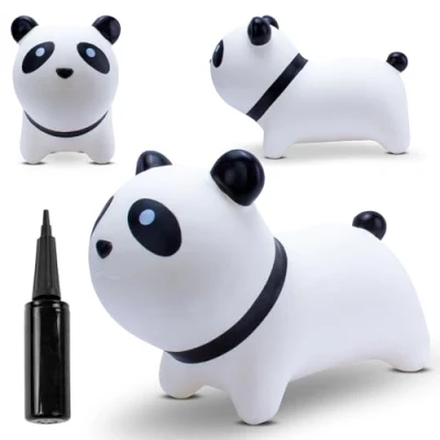 Afbeelding van sun baby Springdier met pomp vanaaf 1 jaar Panda wit max 50kg, duurzaam rubber, gecertificeerd, bpa vrij, springpaard, springhond