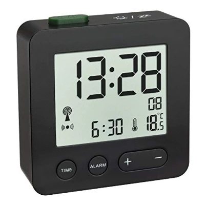 Afbeelding van TFA Dostmann 60.2545.01 Wekker Radiogestuurde tijdsaanduiding Datumaanduiding Alarm Snooze Binnentemperatuur Achtergrondverlichting Zwart