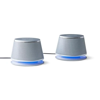 Afbeelding van Amazon Basics Stereo 2.0 Luidsprekers voor PC of Laptop, 3,5 mm Aux ingang, USB Voeding, 1 Paar, Zilver