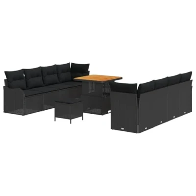 Afbeelding van vidaXL 11 delige Tuin Sofa Set met Kussens Zwarte Poly Rattan Acacia