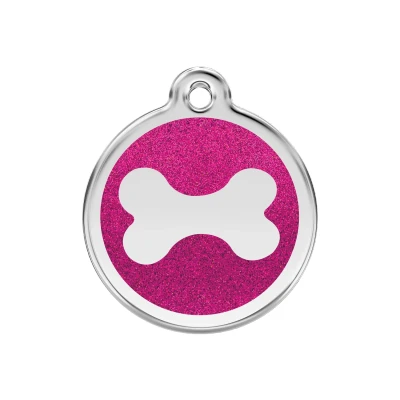 Afbeelding van Bone Hot Pink glitter hondenpenning medium/gemiddeld dia. 3 cm RedDingo