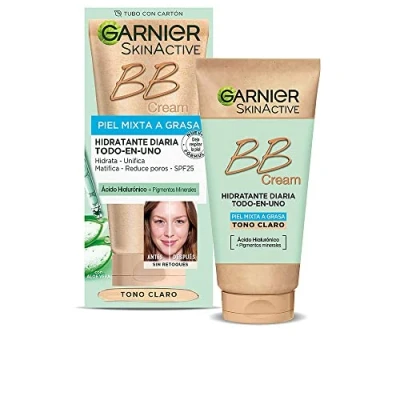 Afbeelding van GARNIER Skin Active BB Cream (voor gemengde huid tot vette huid, met SPF 25, hyaluronzuur, aloë vera extract en minerale pigmenten, hydrateert glad), lichte klei, 50 ml