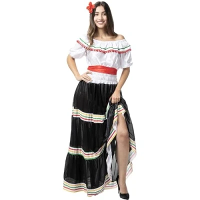 Afbeelding van Funidelia Mexicaans Kostuum voor vrouwen Mexico &amp; Mariachi&#039;s, Mexicaanse schedel, Halloween, Day of the Dead Volwassenen Accessoire verkleedkleding en rekwisieten carnaval feesten Maat L XL Zwart