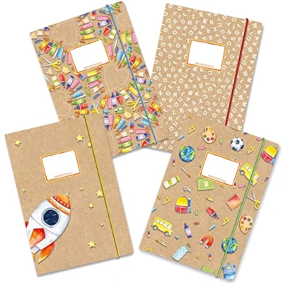 Afbeelding van Papierdrachen 4 hoogwaardige plasticvrije schoolmappen met elastiek in DIN A4, motief aquarel, postmap voor scholieren, verzamelmappen, set nr. 12