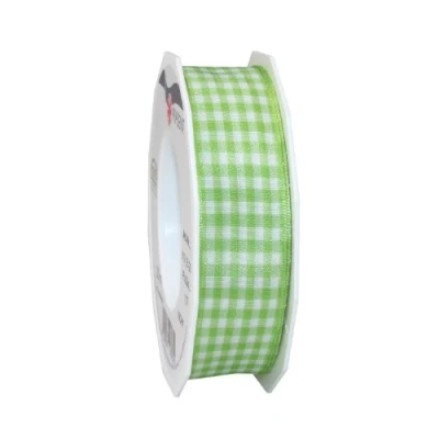 Afbeelding van Präsent 1 delig 25 mm 20 m Vichy Bedraad Geruite Taffeta, Lime Groen/Wit