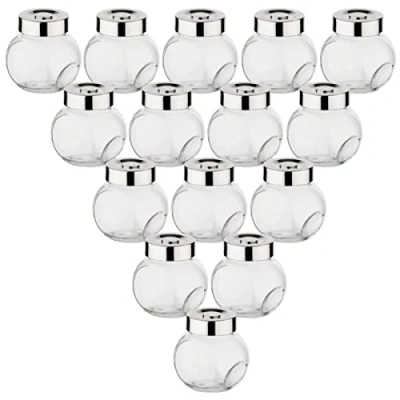 Afbeelding van gouveo set van 15 kruidenpotjes 50 ml BonBon met schroefdop zilverkleurig Kleine potjes om te vullen Lege voorraadpotjes