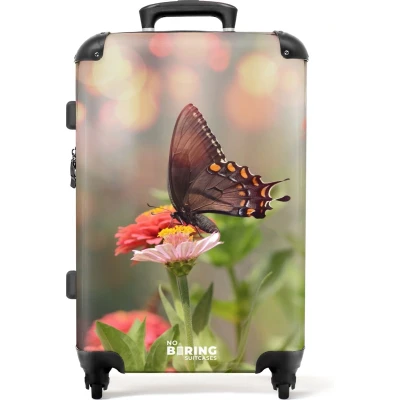 Afbeelding van NoBoringSuitcases.com® Koffer groot Rolkoffer lichtgewicht Vlinder op een bloem Reiskoffer met 4 wielen Grote trolley XL 20 kg bagage