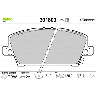 Afbeelding van VALEO 301803 Remblokkenset FIRST Vooras Incl. slijtage waarschuwingscontact Zonder anti kreukplaat HONDA: CIVIC 8 Hatchback,