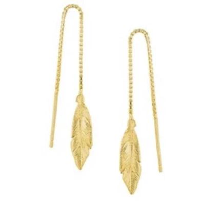 Afbeelding van Schitterende Gold Plated Zilveren Doortrek Oorbellen Veer Oorhangers Jonline